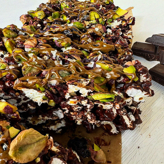 Chocolate Pistachio Popcorn Bars